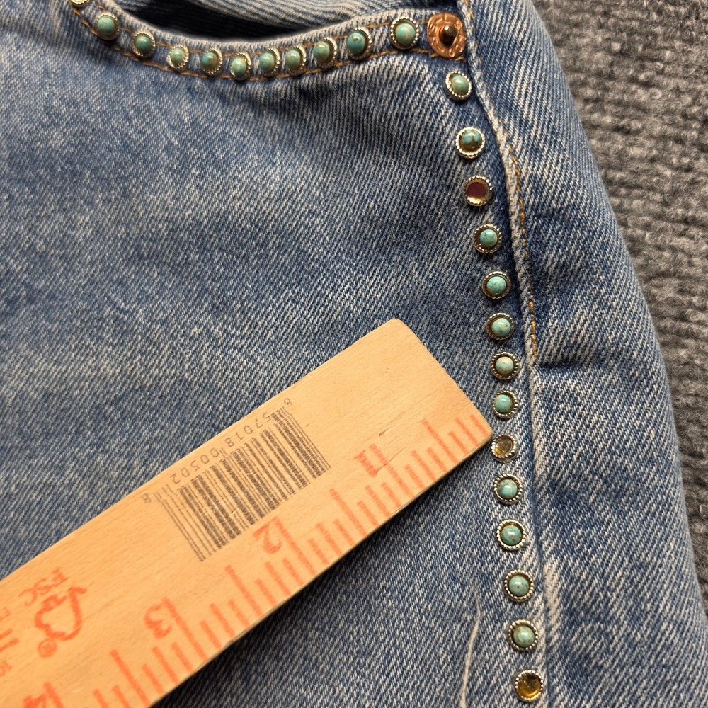 Levis 501 Vintage 80s USA Streets Ahead Beaded Turquoise Studded Denim Shorts 27 - Picture 4 of 11